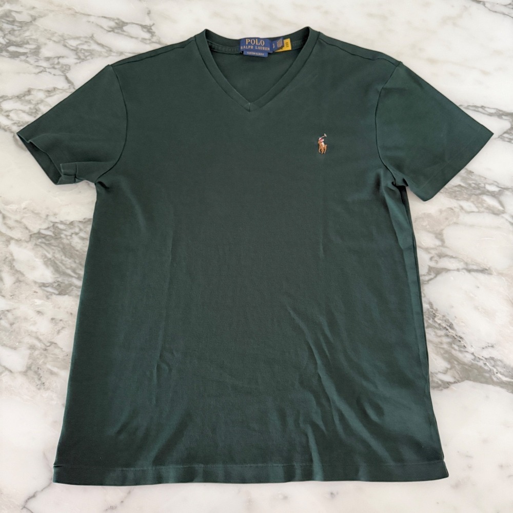 Polo‎ Ralph Lauren Men's Green Cotton V-Neck T-Shirt Size S